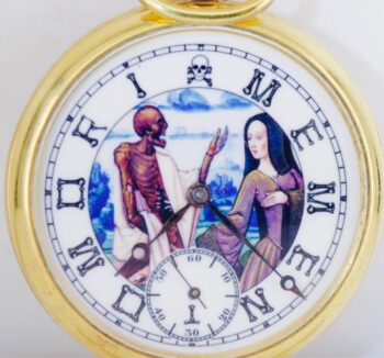 Antique Memento Mori Victorian Pocket Watch Gilt Silver Chased Case Skull Snakes