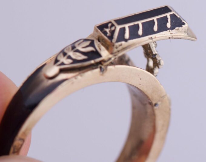 Antique MECHANICAL Automaton Ring Memento Mori Gold Enamel Resurrected SKELETON