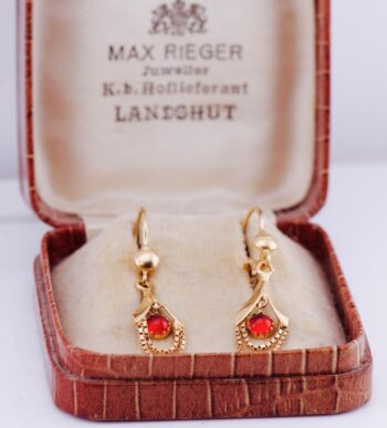 Antique German Art-Deco Earrings Set 18k Gold c1930's by Max Rieger Boxed