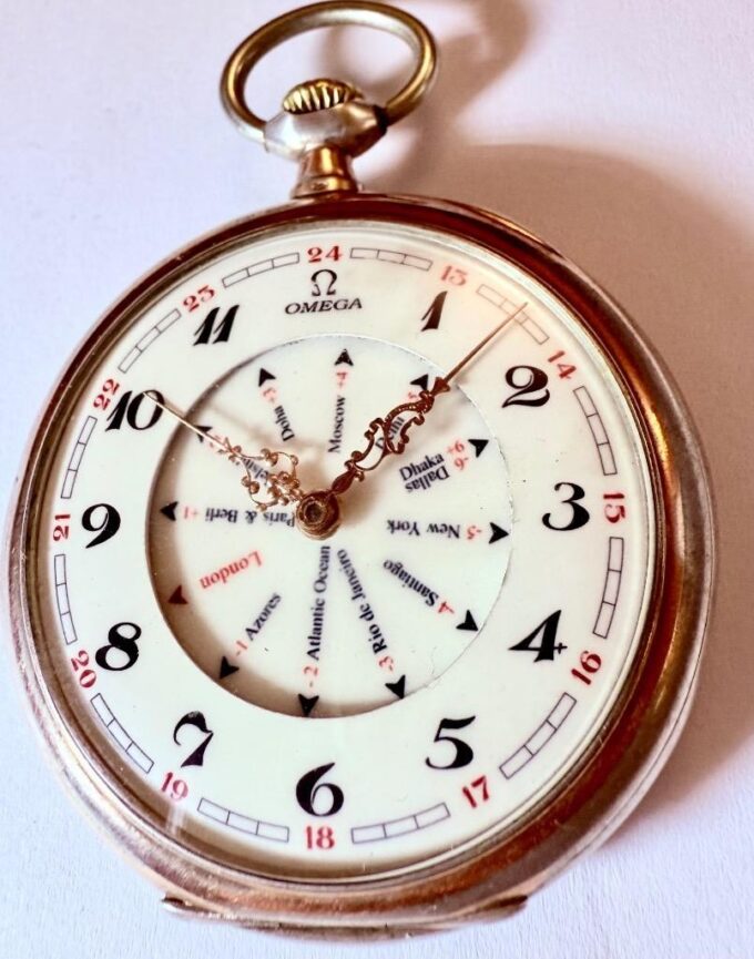 Antique Omega Silver World Time Pocket Watch c.1900’s – Perfect Working Order