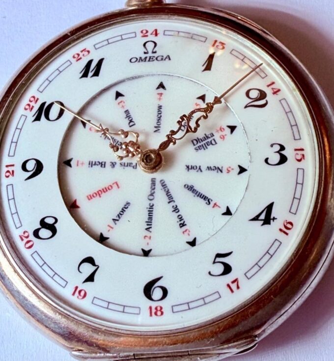 Antique Omega Silver World Time Pocket Watch c.1900’s – Perfect Working Order