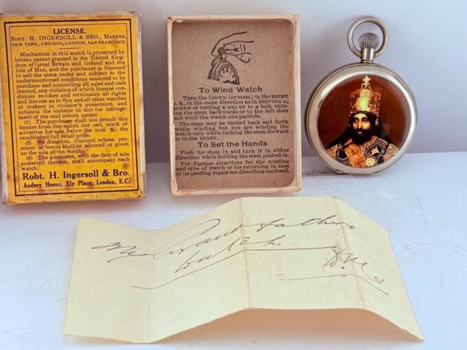 Antique Ingersoll & Bro. Pocket Watch – Emperor Haile Selassie Portrait Case