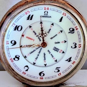 Antique Omega Silver World Time Pocket Watch c.1900’s – Working Order RARE