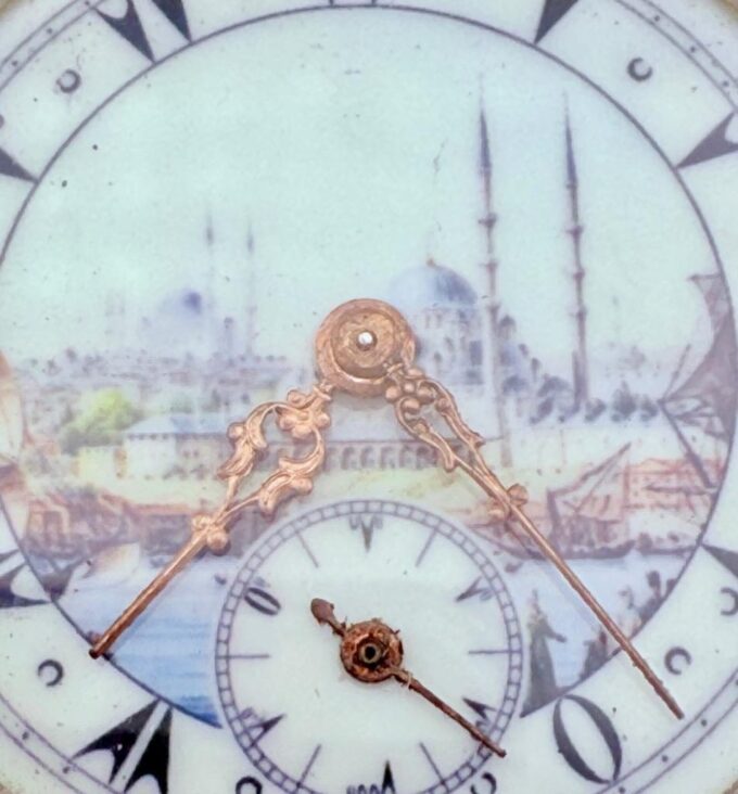 Antique BEAUCOURT Swiss Pocket Watch – Enamel Ottoman Mosque Dial, 6 Rubis, 45mm
