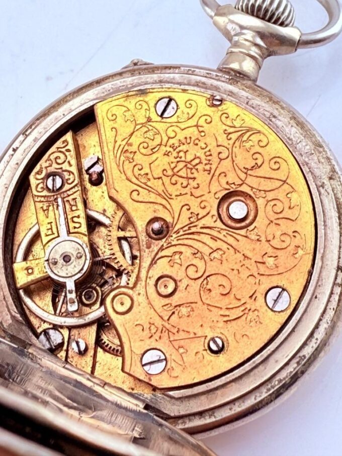 Antique BEAUCOURT Swiss Pocket Watch – Enamel Ottoman Mosque Dial, 6 Rubis, 45mm