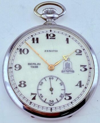 Historic Antique Zenith Pocket Watch 1936 Berlin Olympic Games Enamel Case