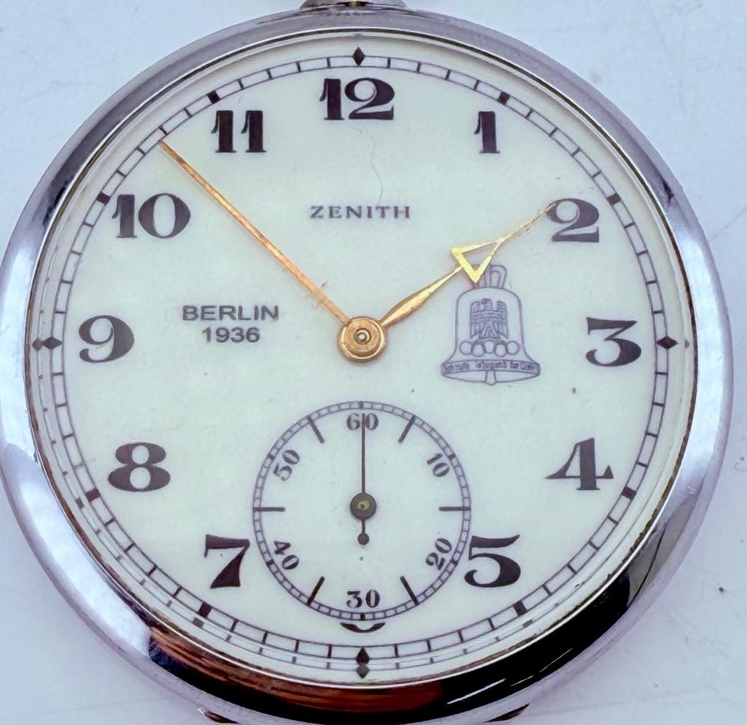 Historic Antique Zenith Pocket Watch 1936 Berlin Olympic Games Enamel Case