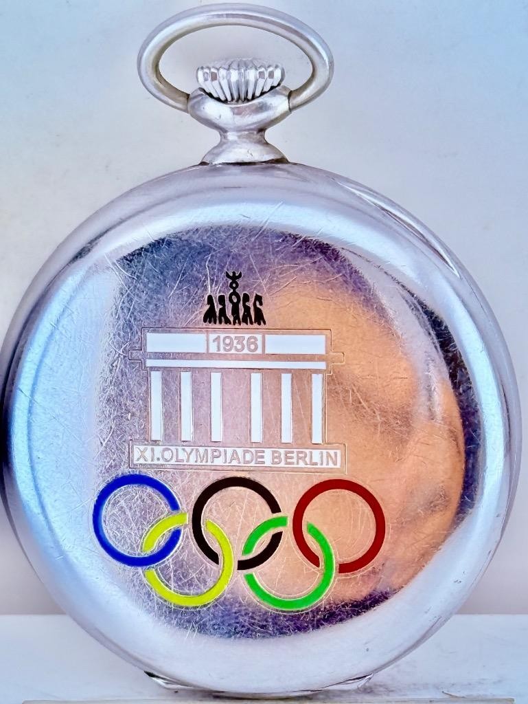 Historic Antique Zenith Pocket Watch 1936 Berlin Olympic Games Enamel Case