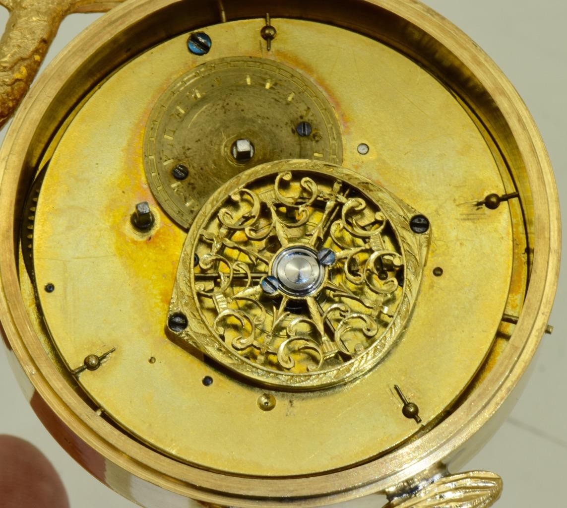 Antique French Desk Clock Verge Fusee Gilt Silver c1800's WORKING ORDER RARE