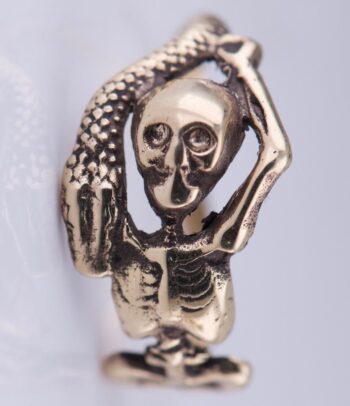 Antique Victorian 14k Gold Ring Memento Mori Skeleton and Snake c1880's Boxed