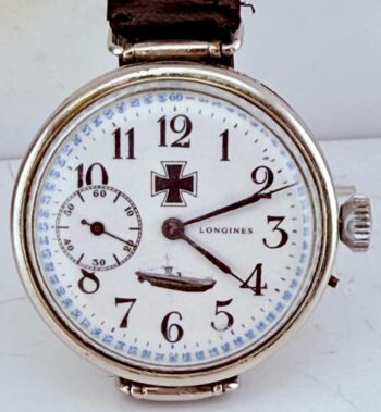 WWI German Imperial Navy U-Boat Officer’s Longines Wristwatch – Iron Cross Dial