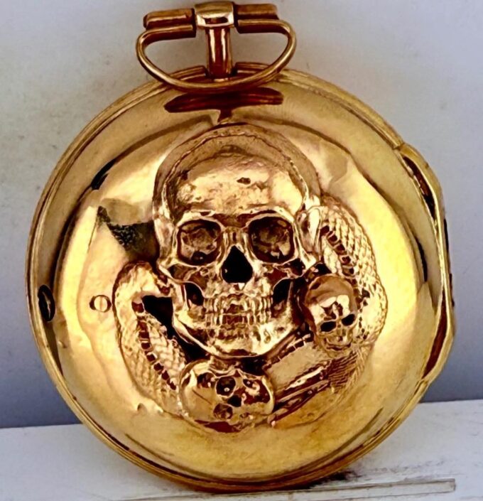 Verge Fusee Pocket Watch Georgian Era c.1750 Gilt Silver Pair Case Memento Mori