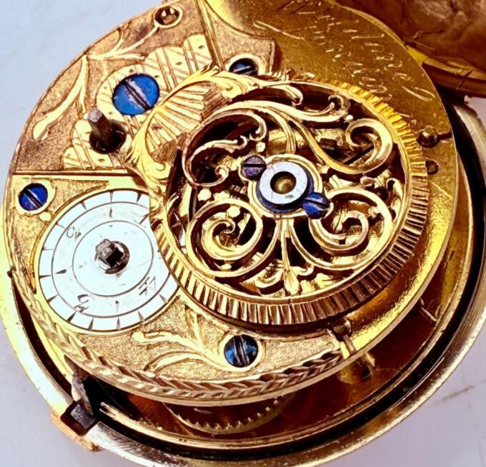 Verge Fusee Pocket Watch Georgian Era c.1750 Gilt Silver Pair Case Memento Mori