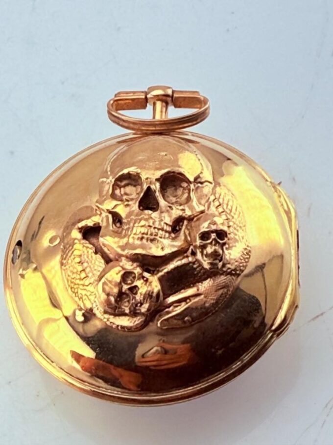 Verge Fusee Pocket Watch Georgian Era c.1750 Gilt Silver Pair Case Memento Mori