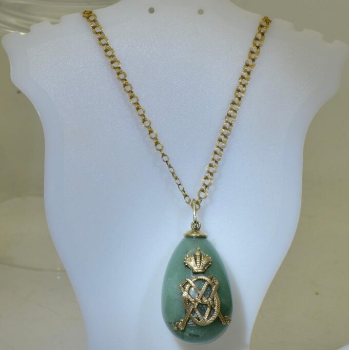 Imperial Gold Carved Jade Easter Egg Pendant Empress Maria
