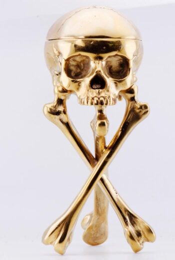 Desk Clock French Ormolu Gilt Bronze Verge Fusee Memento Mori Skull Bones c1800