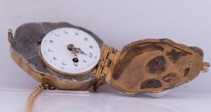 Pocket Watch Verge Fusee-Memento Mori-Skull Shape Case-Antique French Occultists