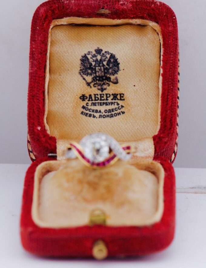 FABERGE Ring Antique Imperial 18k Gold Rubies-Awarded by Tsar Nicholas II c1890