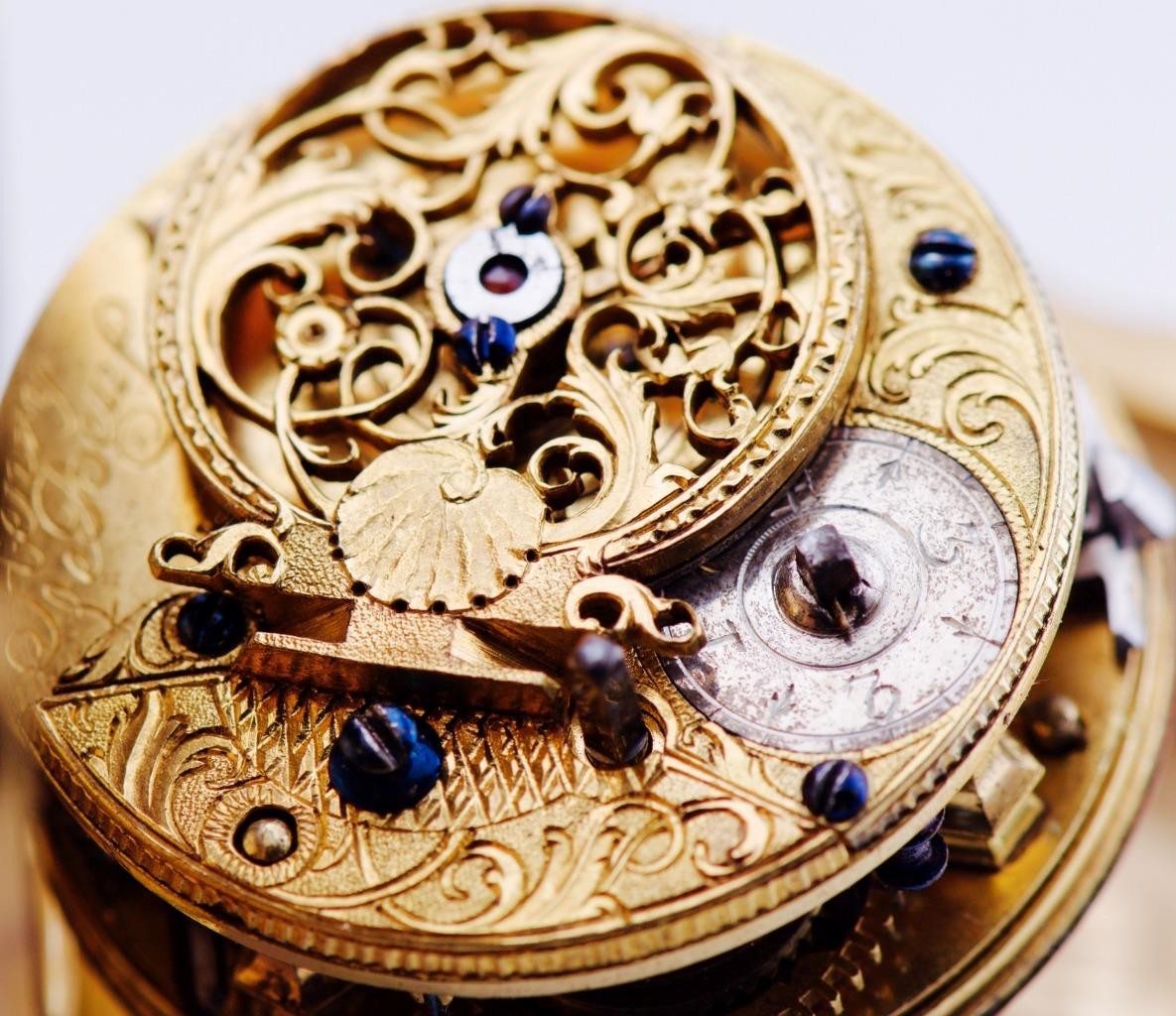 Antique French Pocket Watch Verge Fusee Memento Mori Skull Case by Henry LeBeuf