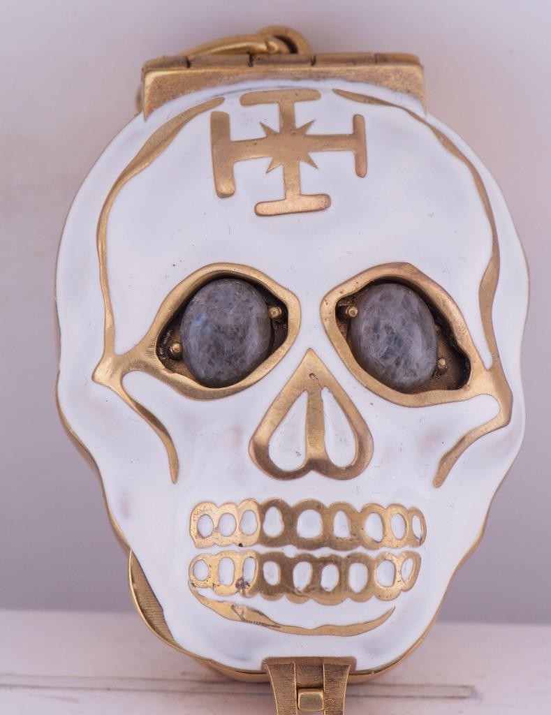 Antique French Pocket Watch Verge Fusee Memento Mori Skull Case by Henry LeBeuf