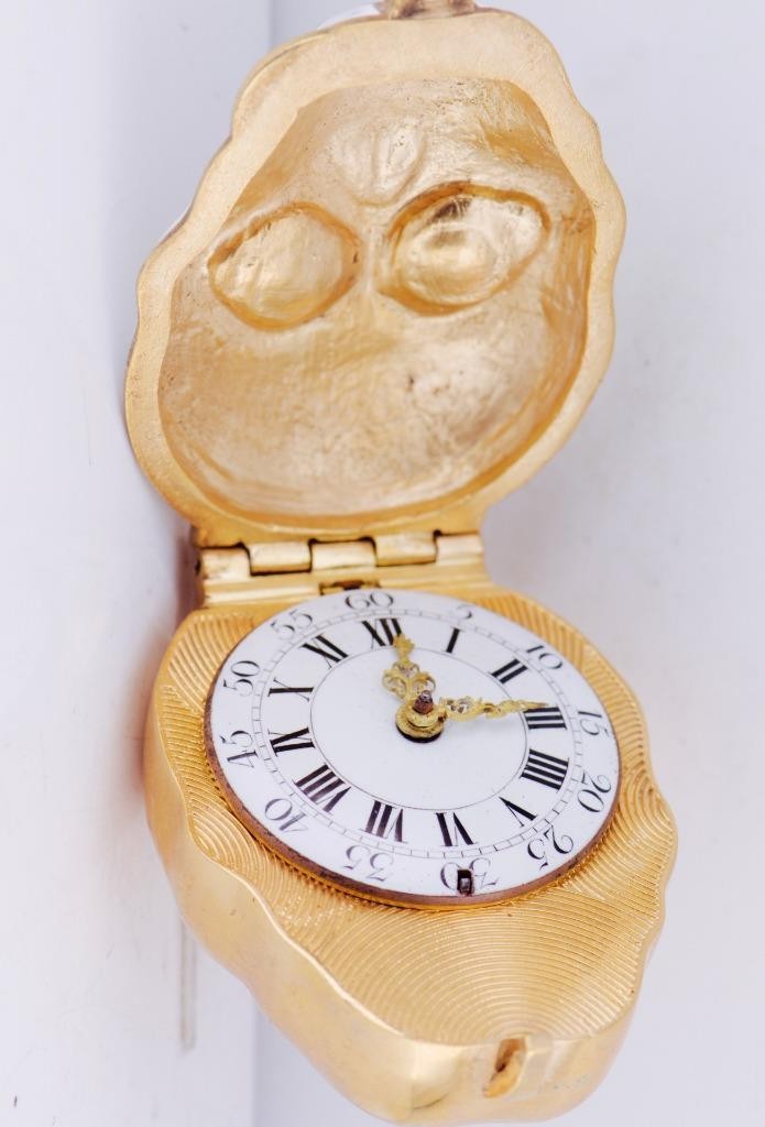 Antique French Pocket Watch Verge Fusee Memento Mori Skull Case by Henry LeBeuf