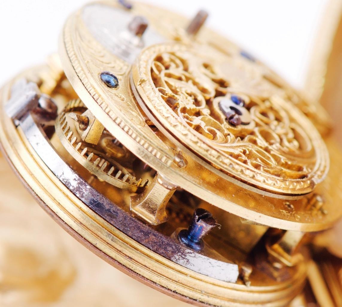 Antique French Pocket Watch Verge Fusee Memento Mori Skull Case by Henry LeBeuf