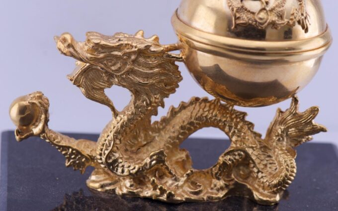Antique Verge Fusee CALENDAR Desk Clock Chinese Qing Dynasty Dragon Gilt Bronze