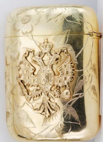 Antique Imperial Faberge Cigarette Tobacco / Vesta Case Gold Plate Silver c1890s