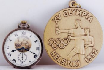 1952 Helsinki Olympic Games Silver Pocket Watch & Bronze Medal Presentation Set