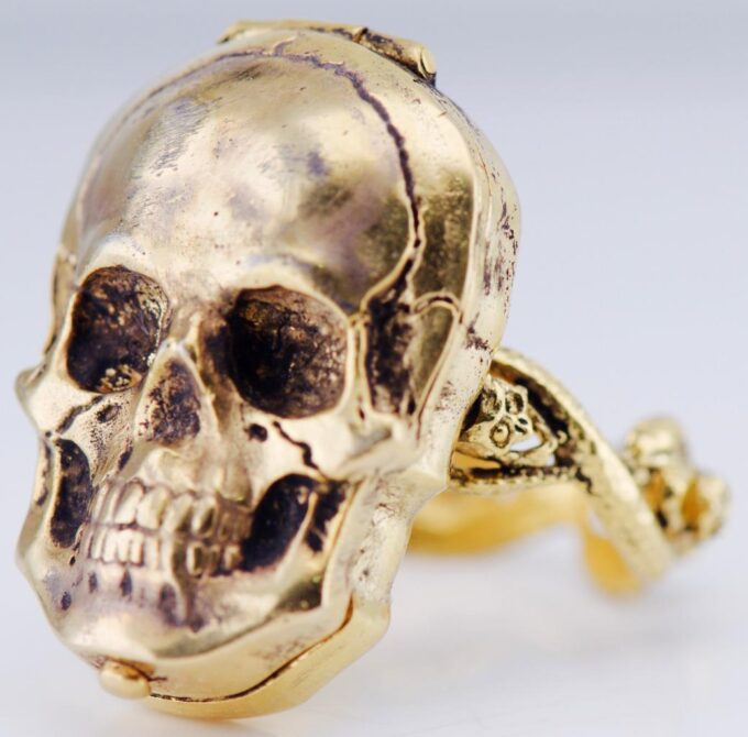 Antique Victorian Memento Mori Skull Locket / Poison Ring -18K Gilt ...