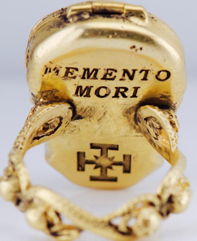 Antique Victorian Memento Mori Skull Locket / Poison Ring -18K Gilt ...