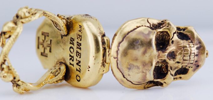 Antique Victorian Memento Mori Skull Locket / Poison Ring -18K Gilt ...