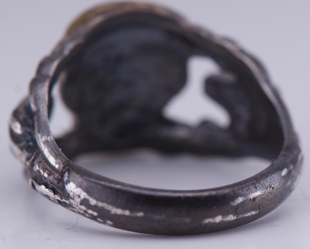 Antique Victorian Sterling Silver Gilt Skull Ring with Snake Motif Memento Mori