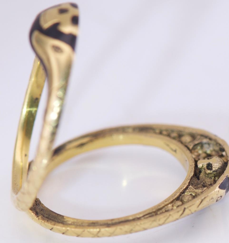 Antique Victorian Gilt Silver & Enamel Memento Mori Skull Poison Locket Ring