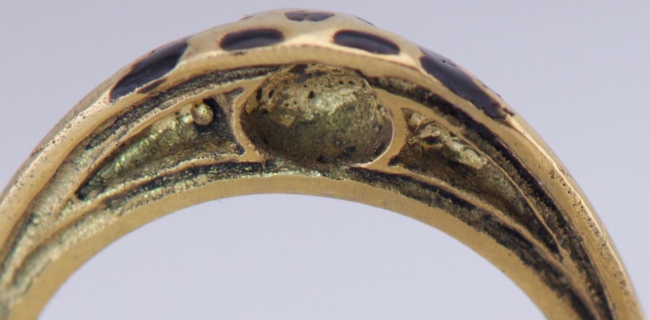 Antique Victorian Gilt Silver & Enamel Memento Mori Skull Poison Locket Ring