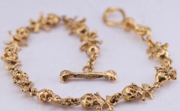 18K GOLD PLATED MEMENTO MORI SKULL and Bones Pocket Watch Chain Fob