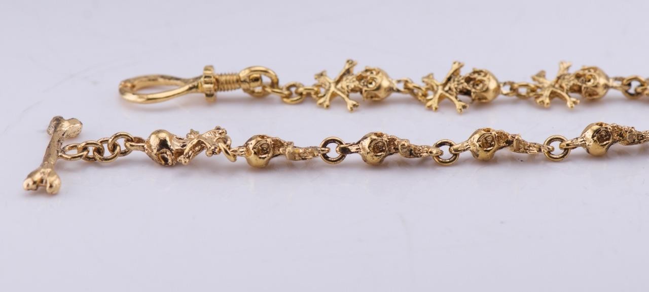 18K GOLD PLATED MEMENTO MORI SKULL and Bones Pocket Watch Chain Fob