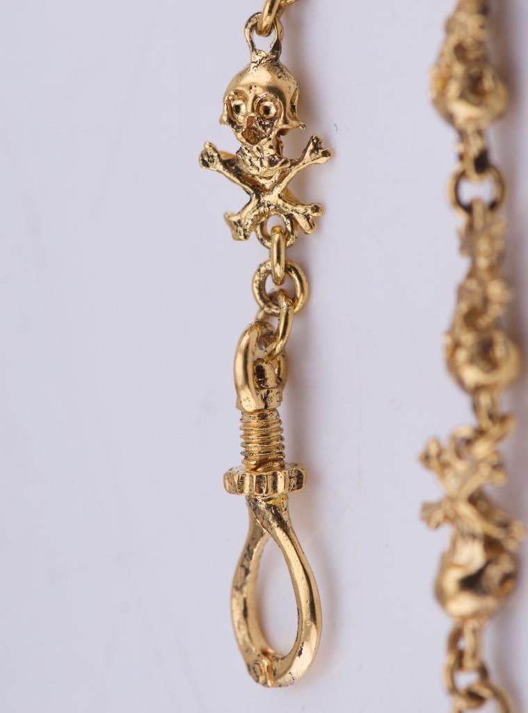 18K GOLD PLATED MEMENTO MORI SKULL and Bones Pocket Watch Chain Fob