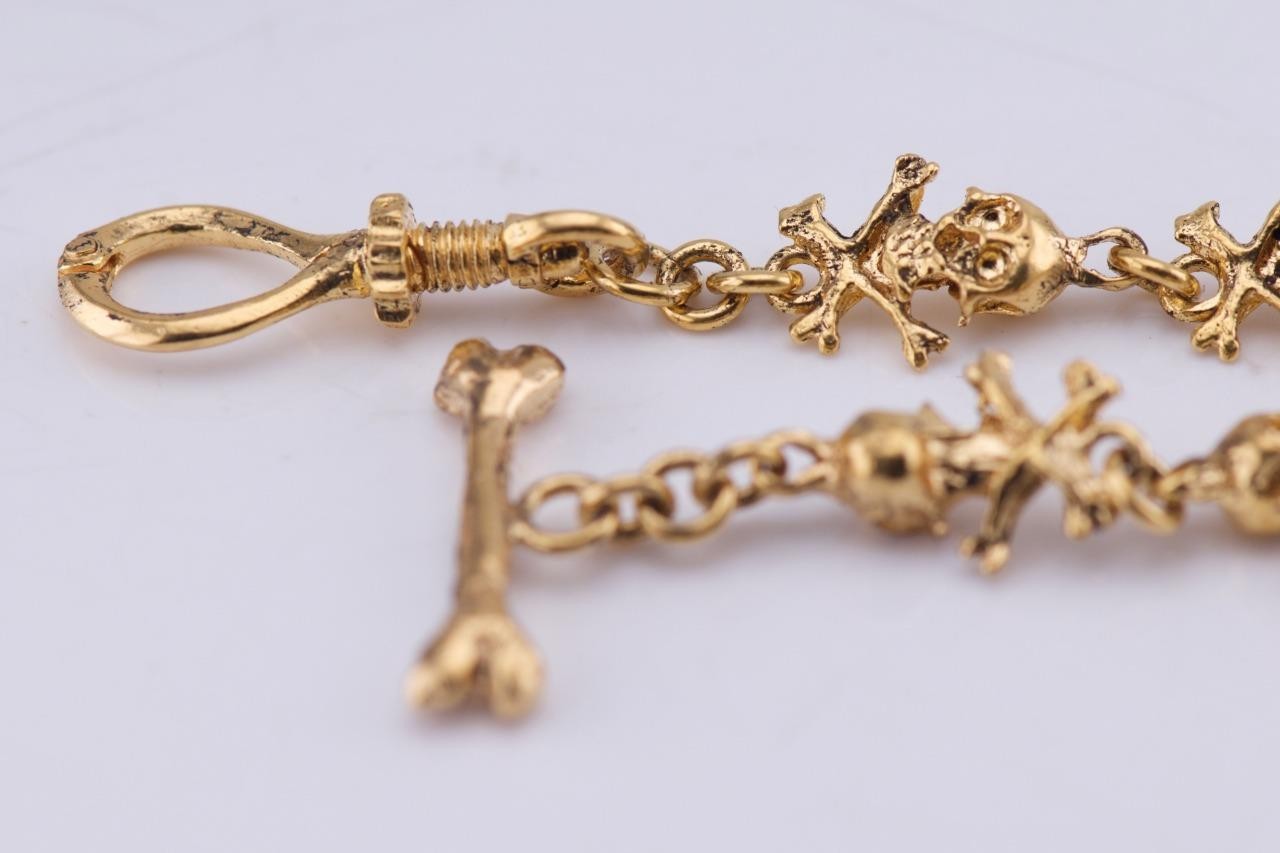 18K GOLD PLATED MEMENTO MORI SKULL and Bones Pocket Watch Chain Fob