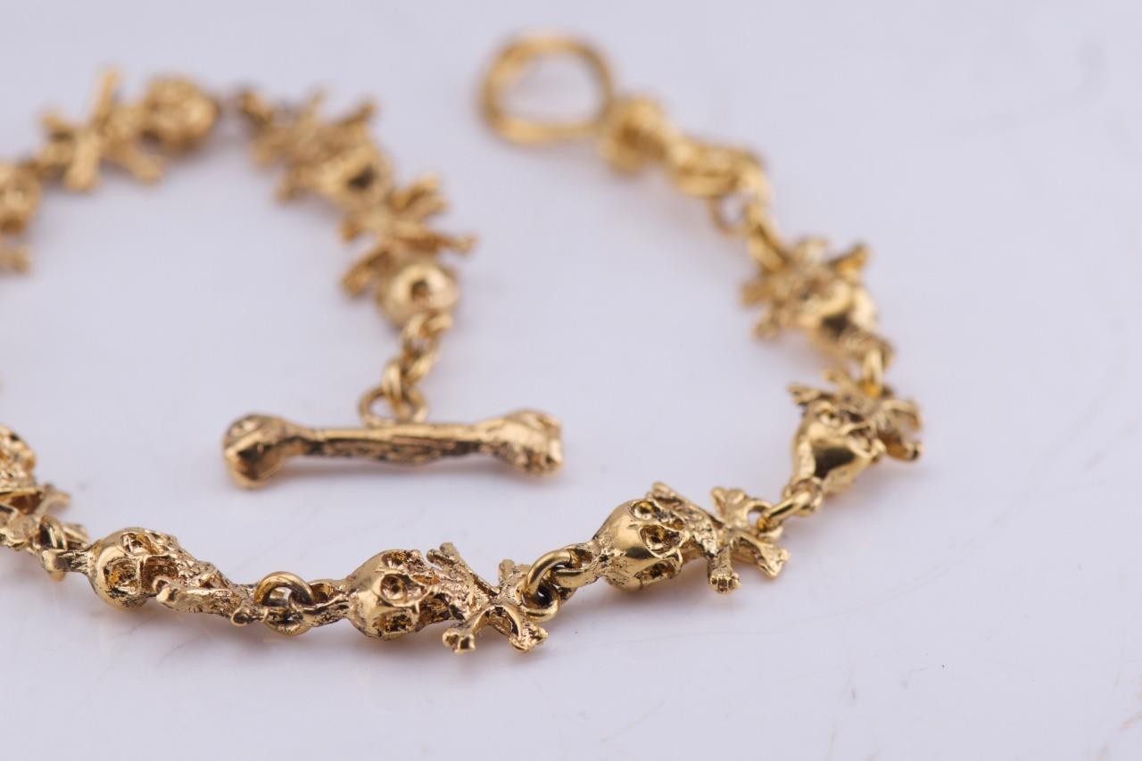 18K GOLD PLATED MEMENTO MORI SKULL and Bones Pocket Watch Chain Fob