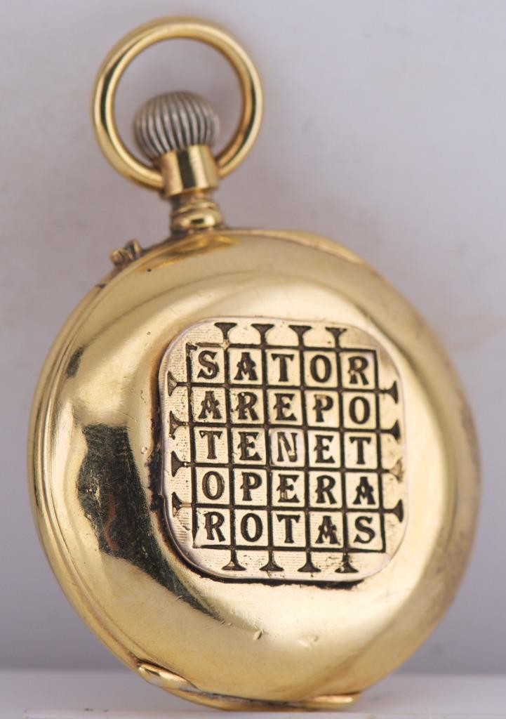Antique Victorian Pocket Watch Gold Plate Silver Case SATOR Magic Formula c1890s