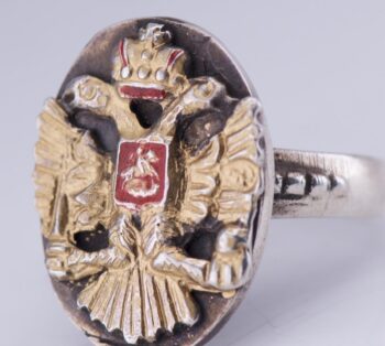 Antique Imperial Gilt Silver Enamel Men’s Award Ring – Dated 1890 – RARE