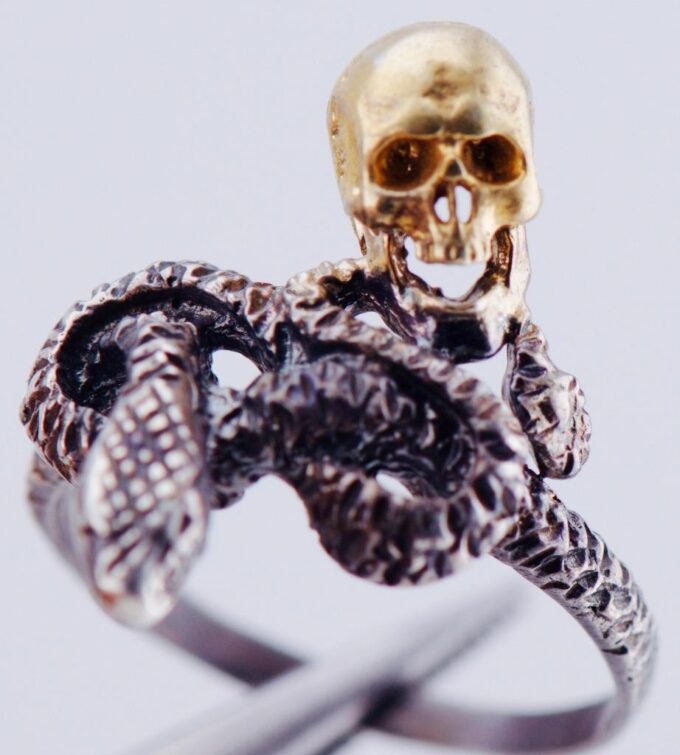 Antique Victorian Memento Mori Silver Gilt Skull and Snake Ladies Ring ...