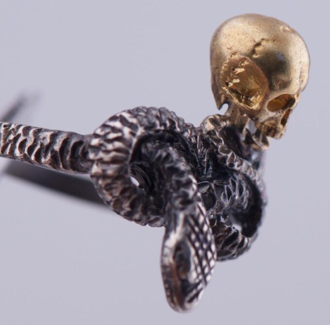 Antique Victorian Memento Mori Silver Gilt Skull and Snake Ladies Ring ...