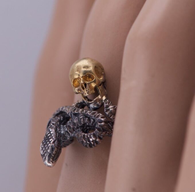 Antique Victorian Memento Mori Silver Gilt Skull and Snake Ladies Ring ...