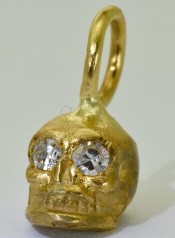 Antique Skull Charm Pendant Fob Victorian 14k Solid Gold Diamonds