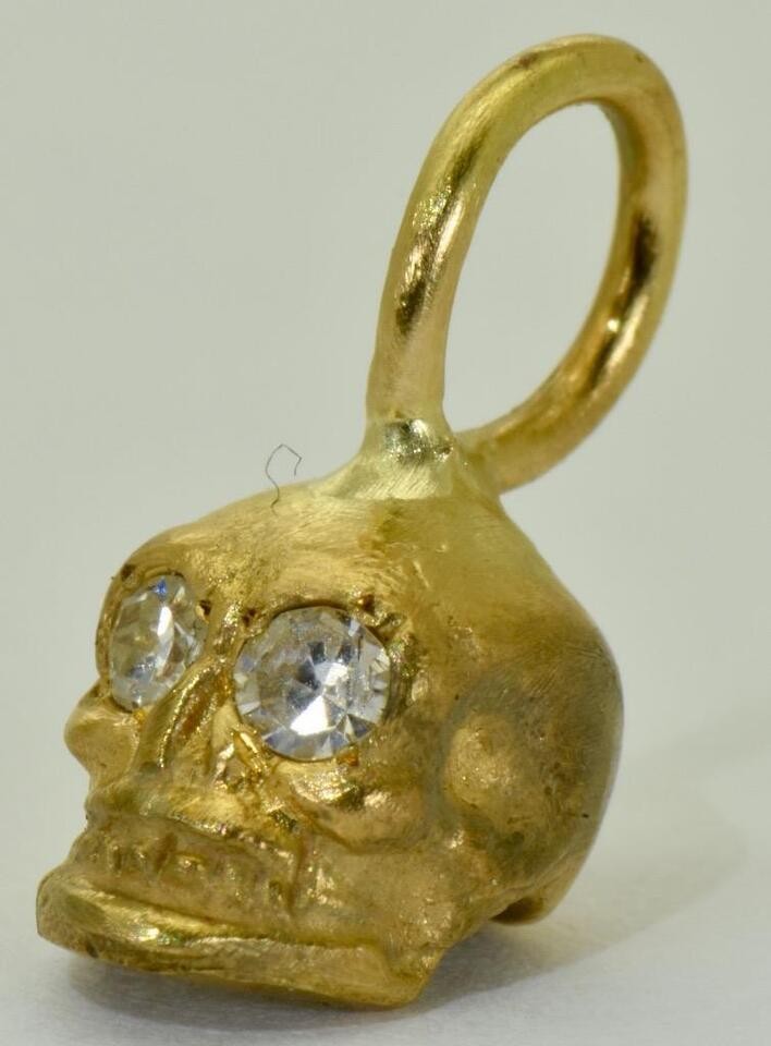 Antique Skull Charm Pendant Fob Victorian 14k Solid Gold Diamonds