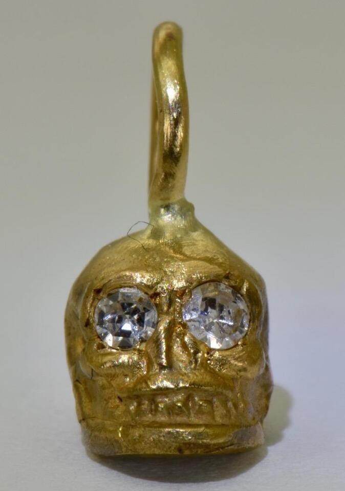 Antique Skull Charm Pendant Fob Victorian 14k Solid Gold Diamonds