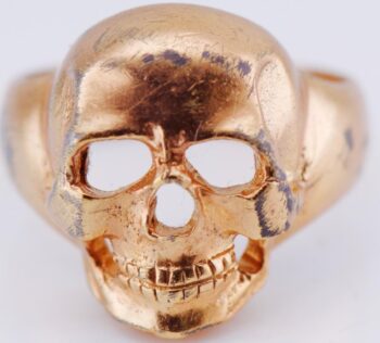 Antique WWI Gilt Silver Pilot's Skull Ring Memento Mori-31th Death Avio Regiment