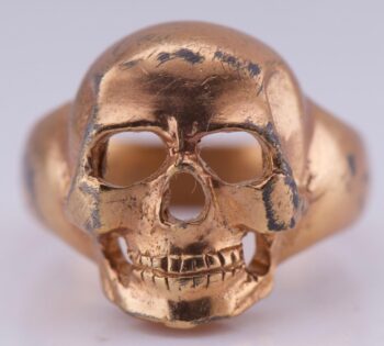 Antique WWI Gilt Silver Pilot's Skull Ring Memento Mori-31th Death Avio Regiment